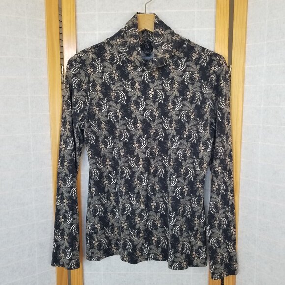 Ann Taylor Black Printed Turtleneck Top Cotton Modal Size Medium - Picture 1 of 6